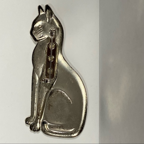 Vintage sliver tone plated cat women brooch pin. Good used condition. - Picture 2 of 5